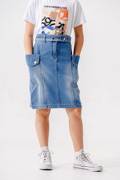 GİYİCEM TEKSTİL Fusta de blugi pentru fete cu buzunare laterale 2954