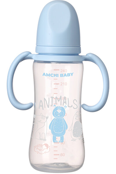 AMCHI BABY Feeding Bottle With Handle 240ml 6+ Months-Blue
