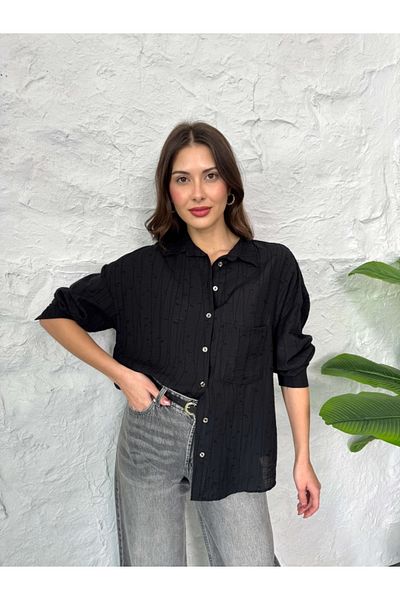 Elif Özbey Butik Cămașă drapată cu textura neagră