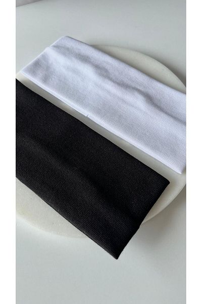 rimeaccessories قطعتان من رباط شعر مسطح من القطن غير قابل للانزلاق باللونين الأسود والأبيض