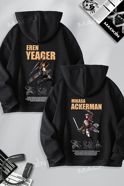 macklin Lover & Friend Couple Combination Eren Yeager & Mikasa Ackerman Printed Hooded Sweatshirt Set of 2