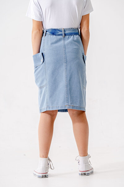 GİYİCEM TEKSTİL Fusta de blugi pentru fete cu buzunare laterale 2954