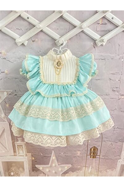 Linarookids Mint Yeşili Vintage Kız Bebek Elbisesi,Doğum günü,fotoğraf çekim ...
