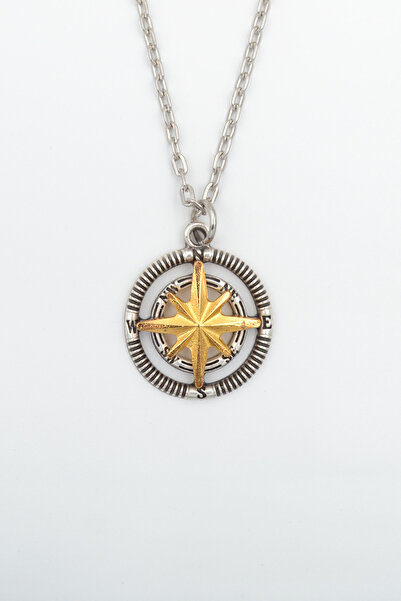 Bu Farklı Pusula Gümüş Kaplama Düz Zincir Kolye