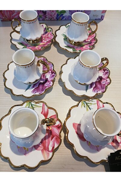 ACAR HOME Porselen 6'lı Renk Kahve Fincan Takımı