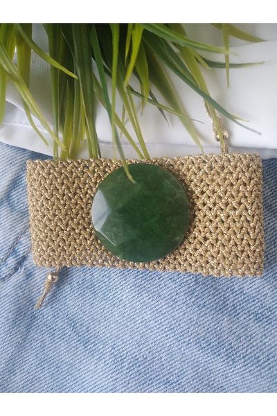 ZeynDesign Women's Natural Stone Gold Macrame Bracelet