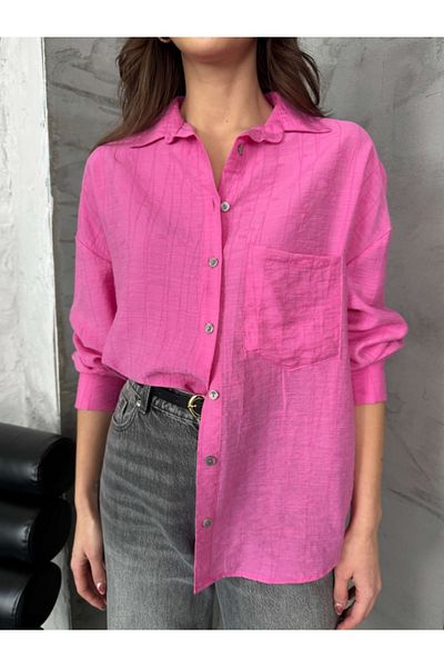 Elif Özbey Butik Cămașă drapată cu textura roz