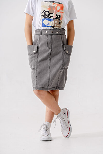 GİYİCEM TEKSTİL Дівчача джинсова спідниця з боковими кишенями 2954