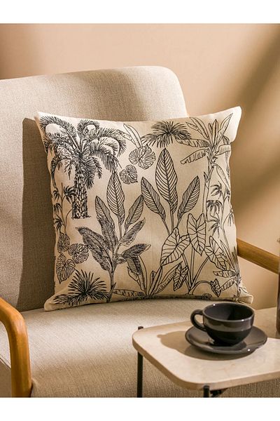 LC Waikiki LCW HOME Μπεζ εμπριμέ ριχτάρι μαξιλαροθήκη 45x45 cm T T