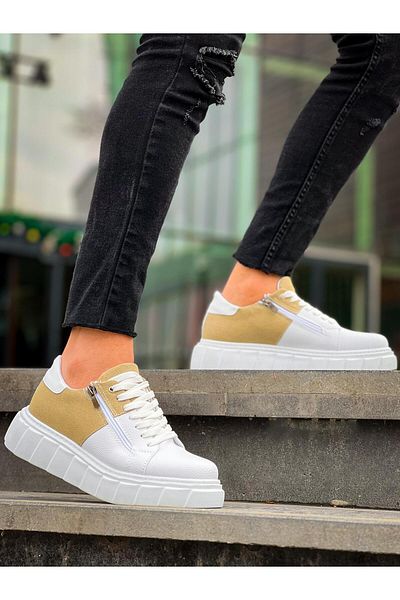 BOA KB X155 White Skin Beige Suede Λεπτομερή λευκή ψηλή σόλα casual αθλητικά παπούτσια