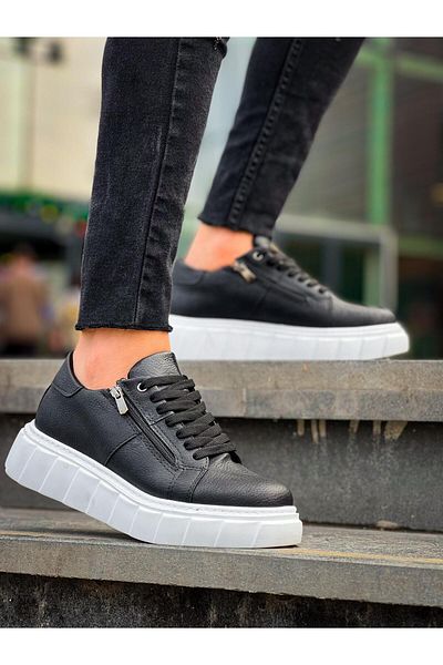 BOA Kb X155 Black Skin Detailed White High Sole Casual Sports Shoes