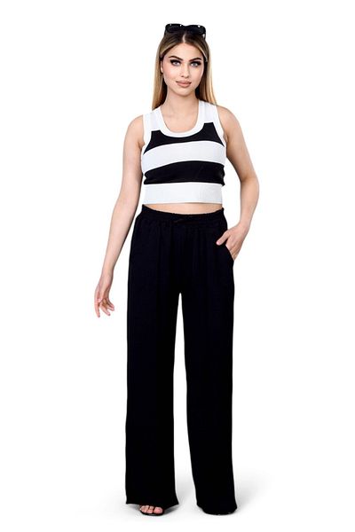 MİRA BUTİK Black Linen Blended Loose Cut Trousers