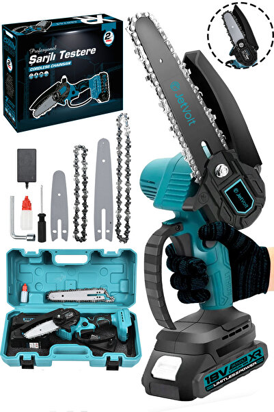 JetVolt Profesonel Metal Dişli 18v 1.5ah Şarjlı Dal Budama Testeresi - Mavi