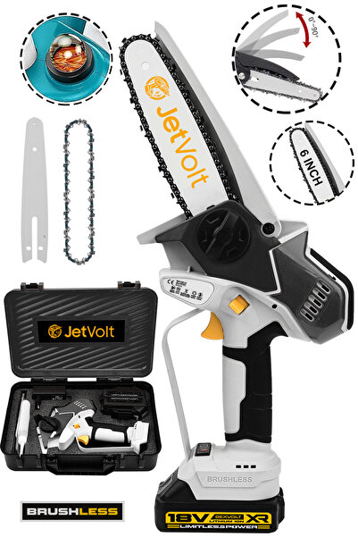 JetVolt Extra Power Kömürsüz Motor Şarjlı El Testeresi Ağaç Odun Dal Kesme Bu...