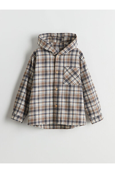 LC Waikiki Bej Kapüşonlu Ekose Erkek Çocuk Gömlek