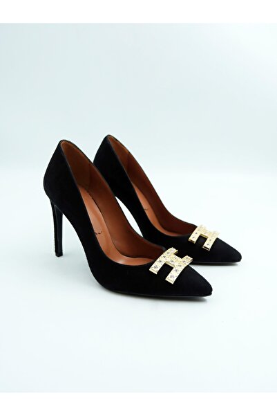 Tenau حذاء نسائي من جلد الغزال الأسود - جلد طبيعي