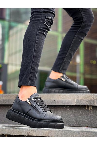BOA Kb X155 Black Skin Detailed Black High Sole Casual Sports Shoes