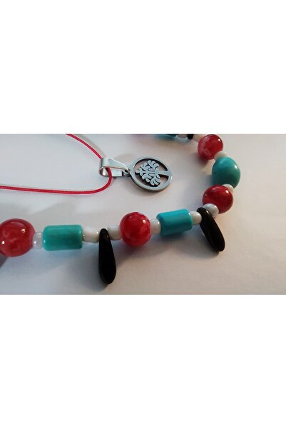 TREND Turquoise Stone Stainless Steel Tree Figured Design Necklace - Red String Luck Necklace
