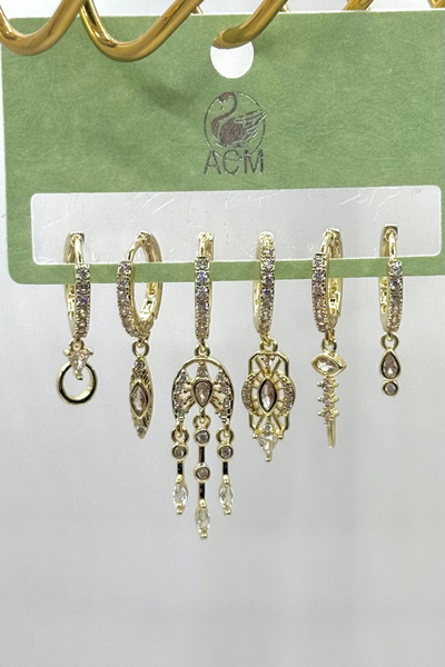 DEMOKAN أقراط نسائية مستوردة من سلسلة الزركون الكاملة مكونة من 6 قطع من أقراط...