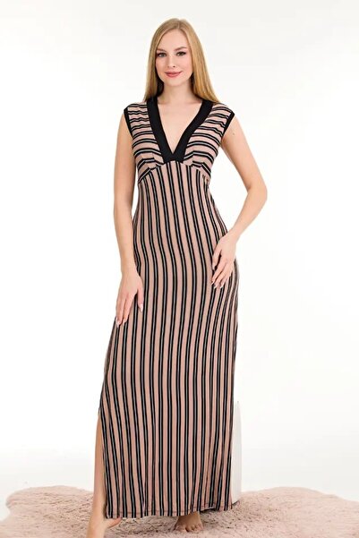 Viselya Καφέ μακρύ χτενισμένο νυχτικό