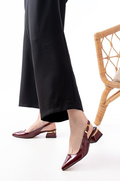 halabi moda Women's Burgundy Patent Leather Pointed Heeled Shoes