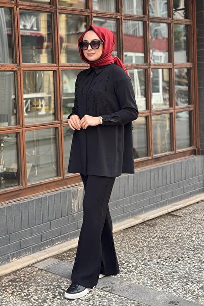 Kayra Taş İşlemeli Şık Tunik Siyah