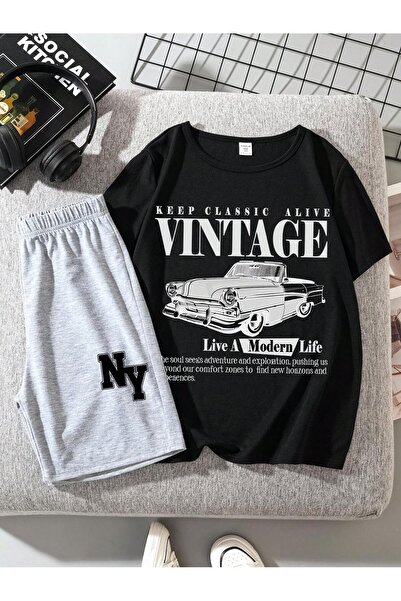 hilon Yazlık Çocuk Kız Ve Erkek Sevimli ve Havalı Günlük 2 li Tişört ve ALT