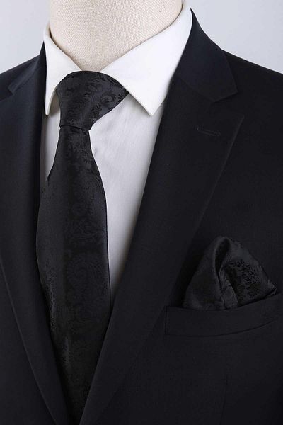Kravatkolik Black Paisley Pattern Handkerchief Classic Tie Kk13117