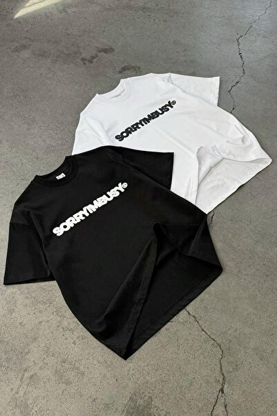 NoVibe Unisex Oversize Σετ 2 Βαμβακερά T-shirt