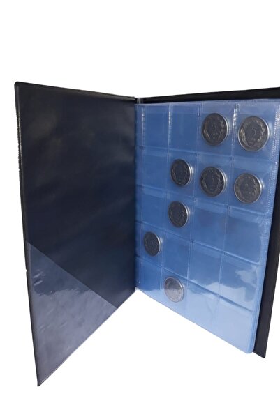 DS Koleksiyon Lion Marka Delüks Madeni Para Albümü 12 Sayfa (210mmx265mm) - 372 Cepli - Mavi