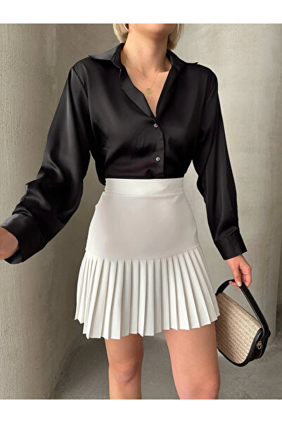 TH COLLECTİON Six-Pleated Mini Skirt - m