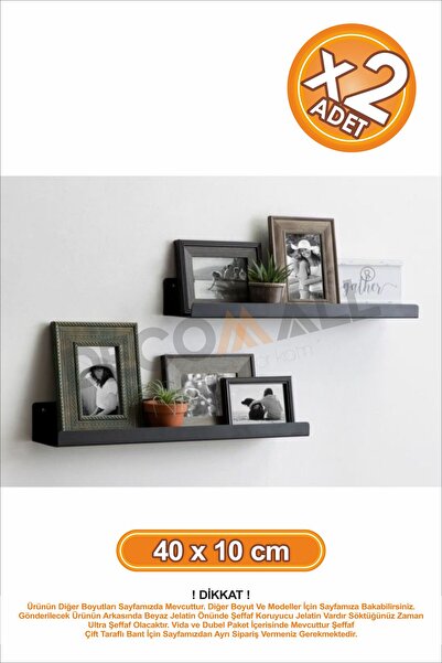DECOMALL Siyah x2 Adet 40x10 cm Banyo Duvar Baharatlık Düzenleyici Raf Çok Amaçlı Duvar Rafı