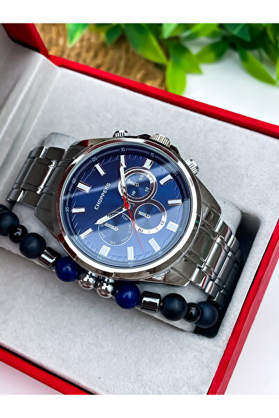 Choppers Şık Tasarımlı Metal Kordonlu Erkek Kol Saati Bileklik Hediyeli