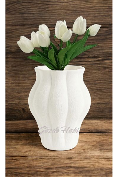 gözde hobi Gözdehobi Stoneware Handmade Artificial Flower Vase White Gift