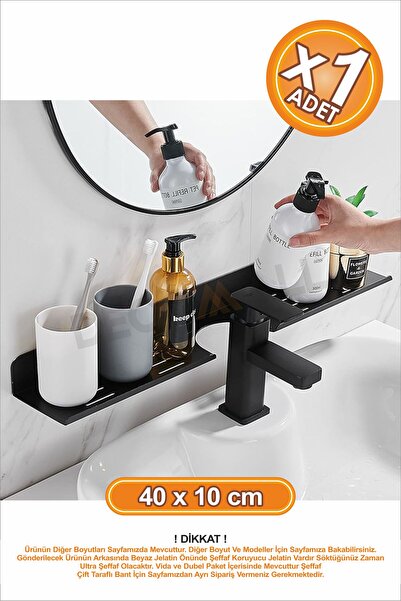 DECOMALL Delikli Banyo Raf Siyah x1 Adet 40x10cm Banyo Düzenleyici Banyo Raf ...