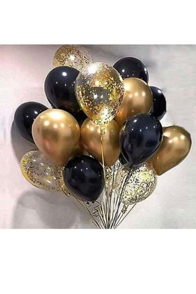 ALYA PARTY Μαύρο Χρυσό Σετ Μπαλόνι 12 Τεμαχίων