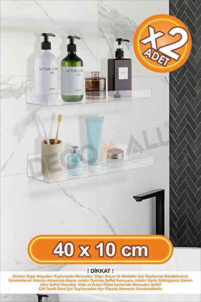 DECOMALL x2 Adet 40 x 10 cm Pleksi Hayalet Raf Duvar Banyo Baharatlık Düzenle...