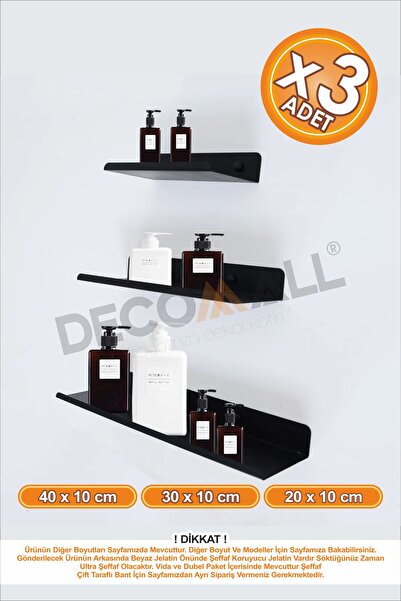 DECOMALL Siyah 3lü Set 40x10 30x10 20x10 cm Banyo Duvar Baharatlık Düzenleyic...