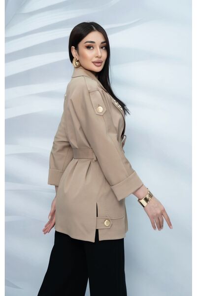Eccim Fashion Large Size Slit Brooch Short Women's Blazer Trench Coat
