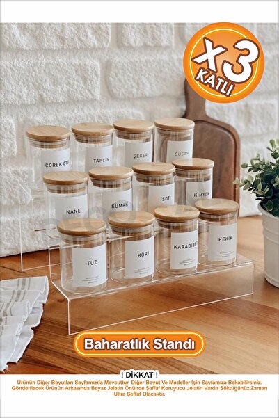DECOMALL 3 Katlı Şeffaf Pleksi Merdiven Stand Baharatlık Standı Kozmetik Stan...
