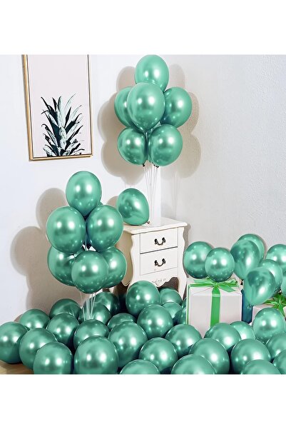 VIP Balon 30’lu 12 İnç Metalik Yeşil Balon Seti – Helyum Uyumlu, Parlak ve Şı...