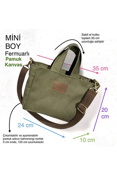 Nuggita Mini Size Zippered Cotton Canvas Khaki Handbag / Cross Strap