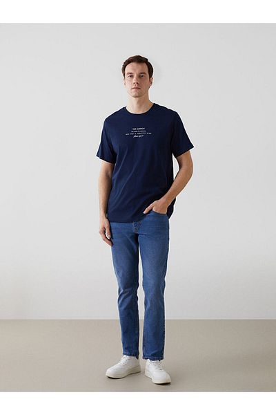 LC Waikiki LCW Herren-T-Shirt aus bedruckter gekämmter Baumwolle mit Rundhalsausschnitt