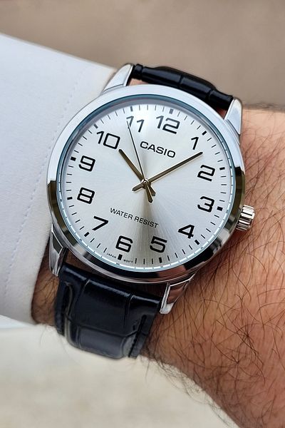 Casio Brand Black Leather Cord Steel Case Men Wristwatch