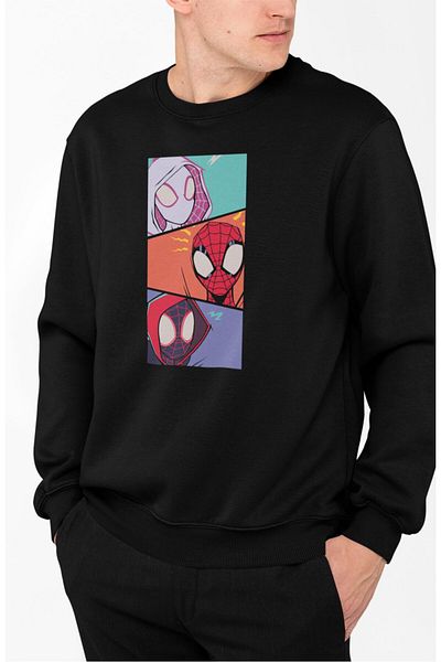 Fuddy Moda Унисекс суитшърт с качулка и кръгло деколте Spider Multiverse с голям размер