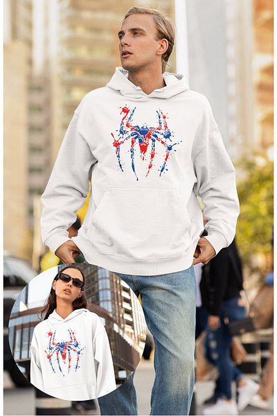 Fuddy Moda Hanorac cu glugă unisex cu imprimeu păianjen, hanorac supradimensionat cu tematică păianjen