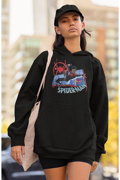 Fuddy Moda Unisex Grey Spider Man Astak Şöver Unisex, Υπερμεγέθη Θέμα Hoodie