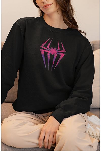 Fuddy Moda Унисекс суитшърт без качулка с голям размер Spider Gwen