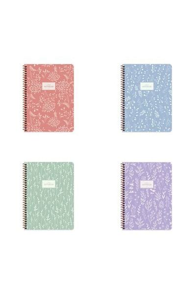 KESKİN COLOR Sharp Notebook A4 Size Pastel Flora Motif Cardboard Cover 80 Y Piè Square