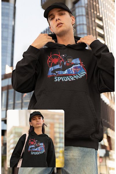 Fuddy Moda Unisex Grey Spider Man Astak Şöver Unisex, Υπερμεγέθη Θέμα Hoodie